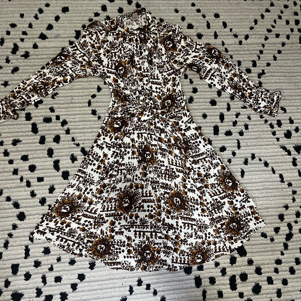 Floral Patterned fawn Dress - Brown and White